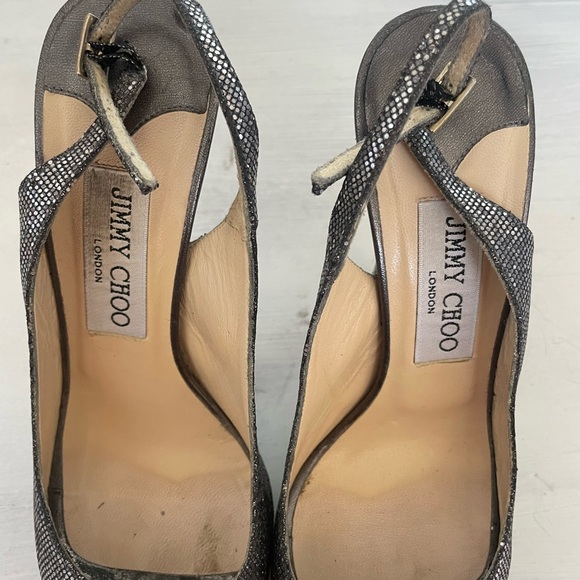 Jimmy Choo Silver Metallic Nova Glitter Slingback Pumps Heels - Picture 4 of 9